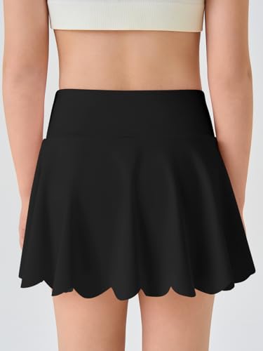 Girls Athletic Skorts - Flowy Tennis Golf Shorts, 9-10 Years Black