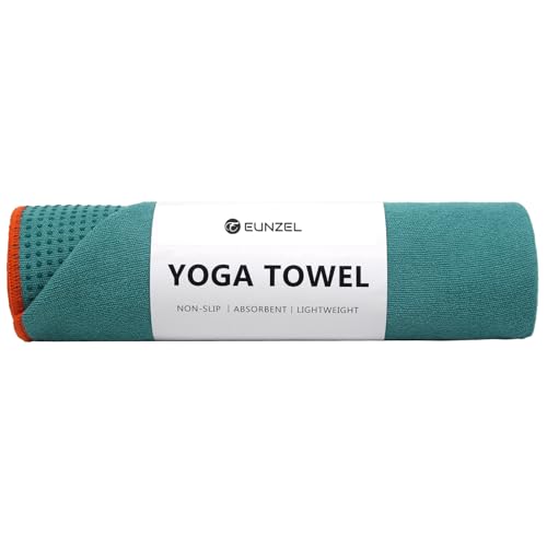 Eunzel Microfiber Non Slip Yoga Towel with Grip Dots for Hot Yoga & Pilates - Dark Cyan/Orange, 72" x 24"