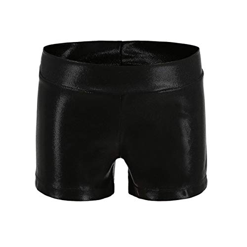 Girls Dance Gymnastics Shorts - Sparkle Glitter, Black, 9-10 Years