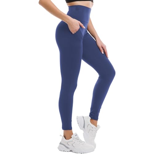 High Waisted Leggings with Pockets for Women - Navy, Small-Medium