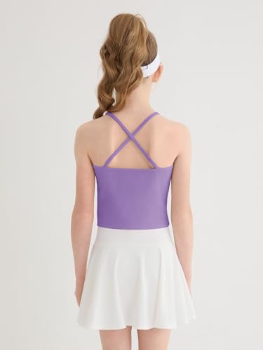 Girls Athletic Crop Top - Ribbed Cross Back Camisole, Purple 7-8 Years