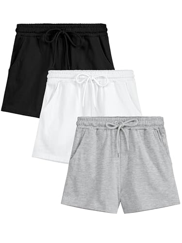 Girls Athletic Sweat Shorts with Pockets - 11-12 Years, Black/Gray/White