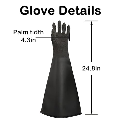 Heavy Duty Rubber Gloves 24.8in for Sandblaster Protective Safety Work Black Striped Sandblasting Rubber Glove