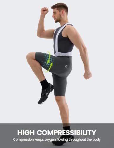 Nepest Men's Cycling Bib Shorts with Padding UPF 50+ 4-Way Stretch Large Dark Grey/White