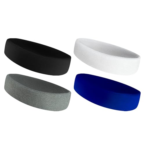 Sweatbands Sports Headband - 4-Pack in Black, Gray, Blue, White