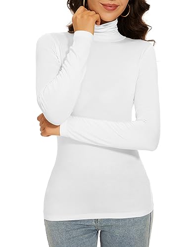 Women's Slim Fitted Long Sleeve Thermal Turtleneck Top - White, Small