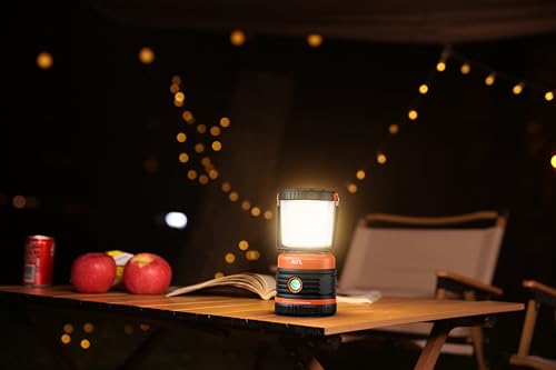 AYL Rechargeable LED Camping Lantern 1800LM – Black & Orange, 4 Light Modes, 4400mAh Power Bank, Waterproof, Emergency & Hurricane Light, 2 Pack