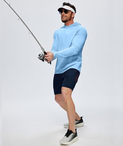 ZITY Men's UPF 50+ Sun Protection Hoodie Long Sleeve Fishing Shirt - Large Navy/Light Blue/White/Gray/Black 5 Pack