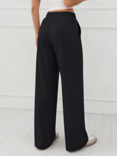 ATHMILE Women's High Waist Wide Leg Sweatpants Black XL - Baggy Lounge Pants
