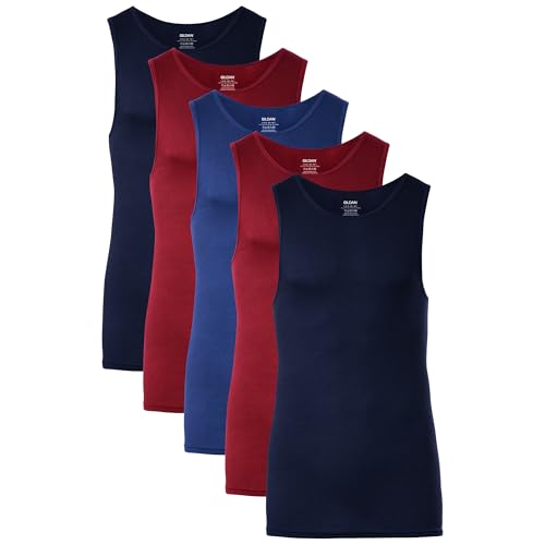 Gildan Men's Multipack Cotton Tank Tops G1104 Style - Navy, Cardinal Red, Metro Blue, Large