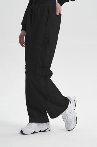Womens Wide Leg Sweatpants - Black - Casual Athletic Lounge Pants