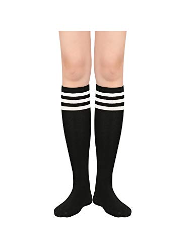 Knee High Socks for Women - Long Tube Striped Socks - One Size Black White