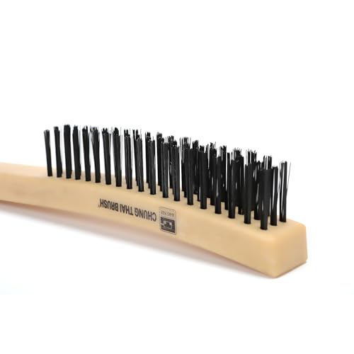 14¡° Plastic Handle Wire Brush Set (562301) ? 2 Pack 3 Row Scratch Brush Premium Carbon Steel Bristles, Durable, Paint Removal, Rust Removal, Scrubbing, Deep Cleaning, and Detailing