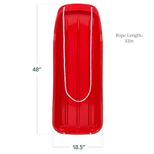 48-Inch Kids Plastic Toboggan Snow Sled with Pull Rope - Red