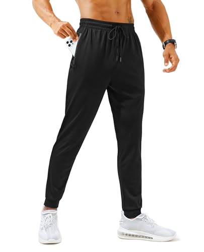 Lightweight Athletic Joggers with Zipper Pockets - Medium Black