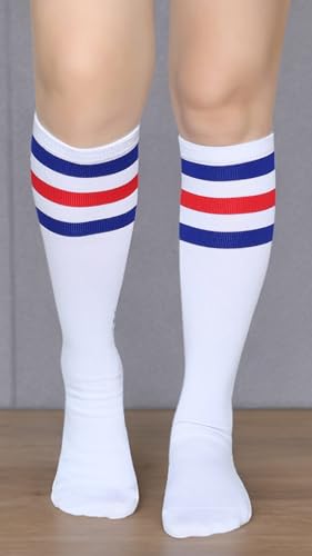 Soft Cotton Knee High Tube Socks - Blue/Red/White - One Size
