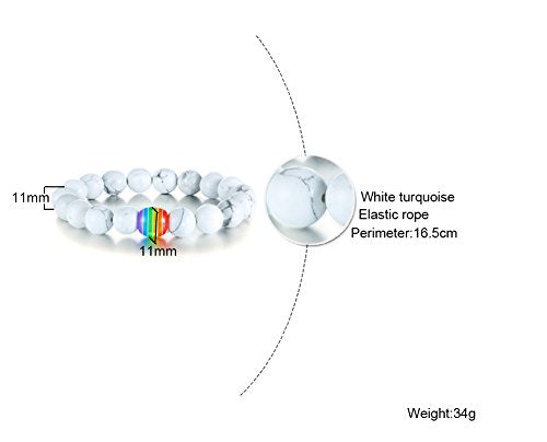 Rainbow LGBT Pride Bracelet - Titanium Stainless Steel & White PU Leather