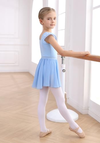 MdnMd Toddler Girls Ballet Leotard with Tutu & Swallowtail Skirt - Blue, 4-5T Flutter Sleeve