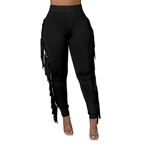 High Waist Fringed Jogger Sweatpants - X-Large Black