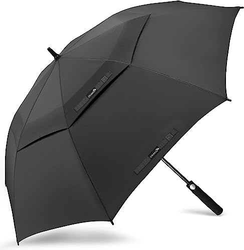 Large Windproof Golf Umbrella - 62 Inch Double Canopy - Black