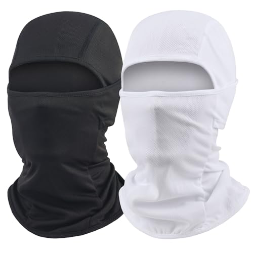 Ski Mask Balaclava - Sun Protection Face Mask for Motorcycle Riding - Large Black & White