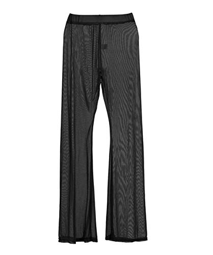Women Black Ruffle Sheer Mesh Bikini Bottom Swimsuit Cover-up Small