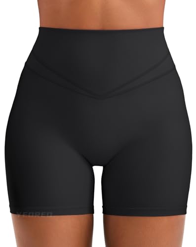 YEOREO Womens Workout Yoga Shorts 4.5" No Front Seam, Medium Black, Regular Fit