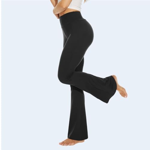 YOLIX High Waist Flare Leggings for Women with Pockets, Black, XL