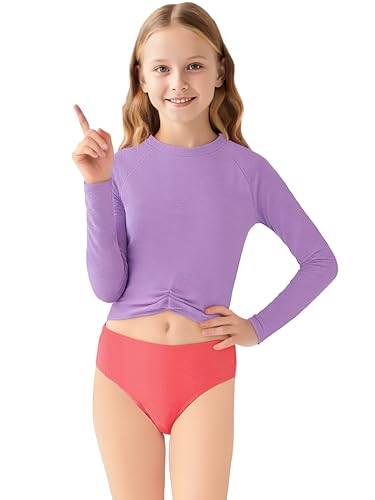 Long Sleeve Girls One Piece Rash Guard Swimsuit - Purple & Orange, Size 6X-16