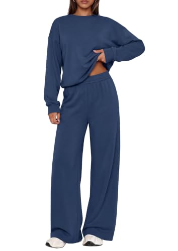 PRETTYGARDEN 2-Piece Lounge Set for Women, Grey Blue Medium – Casual Sweatsuits