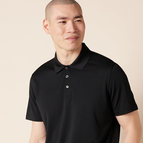 Amazon Essentials Men’s Slim-Fit Quick-Dry Golf Polo Shirt, Recycled Polyester, Black, Large