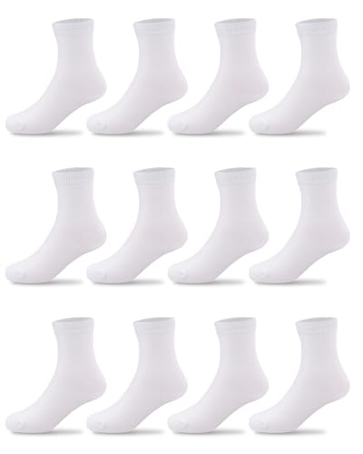 Crew Socks for Kids & Teens - 12 Pairs, 2-4T White