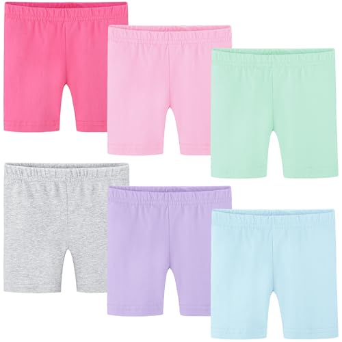 Baby Girls Cotton Bike Shorts - 6 Pack Bright Pink, Light Pink, Light Mint, Light Blue, Mixed Colors - 4T