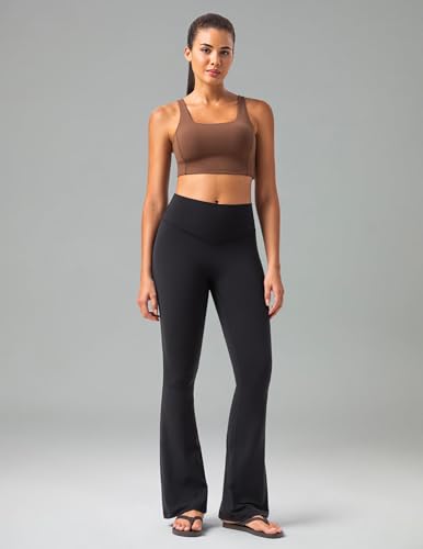 Colorfulkoala No Front Seam Flare Leggings for Women - Tummy Control, Medium, Black