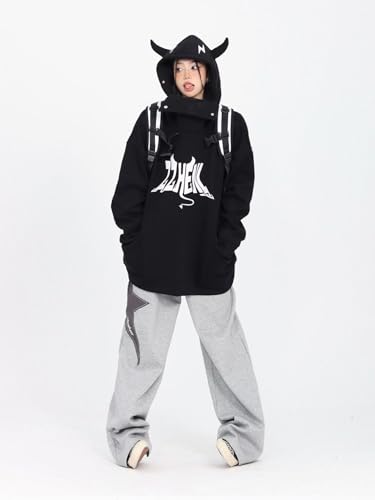 Pooyikoi Grey Large Women's Y2K Star Print Wide Leg Joggers - Harajuku Streetwear