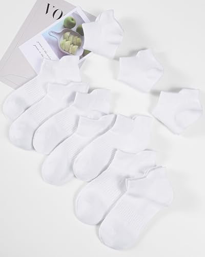 Kids Athletic Ankle Socks - Soft Cotton, Low Cut, 10-12 Years, White