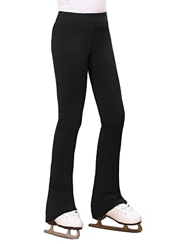 Girls Figure Skating Pants with Boot Clip - Fleece Warm, 10-11 Years, Black