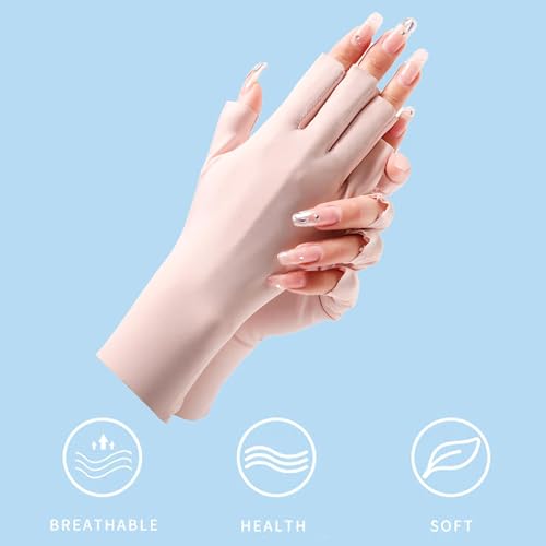 Ice Silk Fingerless Driving Gloves for Women - Pink & Ivory