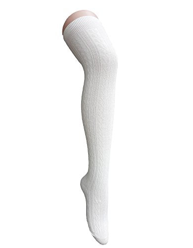 Thigh High Socks for Women - Striped Over Knee High Stockings - Pure White