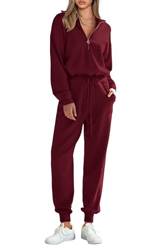 PRETTYGARDEN Women's 2 Piece Sweatsuit Set Fall Outfits Medium Wine Red