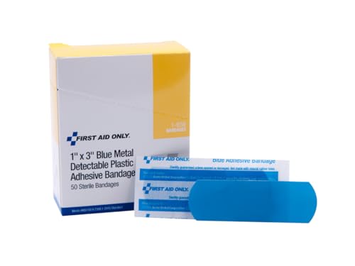 Metal Detectable Blue Adhesive Bandages 1 x 3 Inch - 50 Count