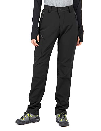 Wespornow Women's Fleece-Lined Hiking Pants Black Medium Water Resistant Windproof
