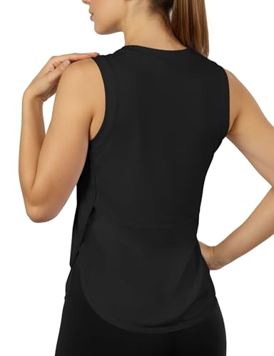 Women's Athletic Tank Top - High Neck Sleeveless Crop Shirt - Black, Medium