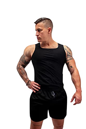 Men's Sauna Vest Sweat Tank Top - Compression Waist Trainer, Solid Black, Large-X-Large