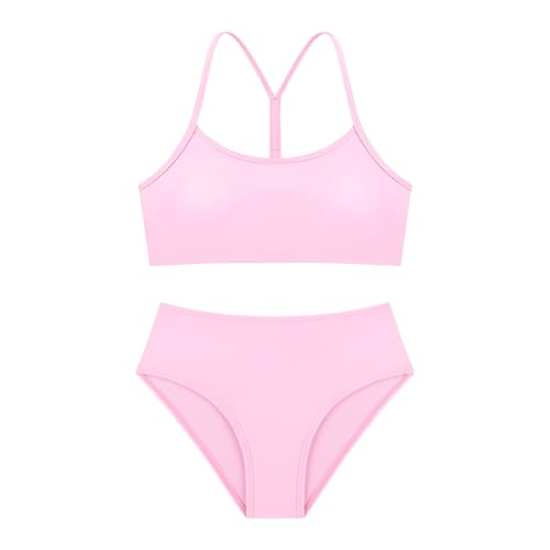 Weixinbuy Girls' Pink Bikini Set - 2-Piece Kids Swimsuit, Size 11-12 Years