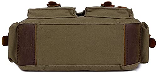 Sechunk Small Army Green Vintage Military Leather Canvas Laptop Bag Messenger