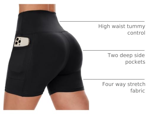 Biker Shorts for Women with Pockets - 3 Inch - Black - Spandex Yoga