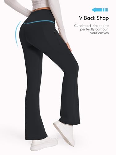 SEVEGO Tall Women's Flare Leggings with Water Resistance & Thermal Lining - 36" Inseam, Black, Medium
