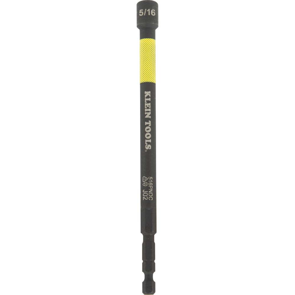 Klein Tools 516PNDC 5/16-Inch Magnetic Color-Coded Power Nut Setter, SAE, Impact-Rated Hex Nut Driver with 5-Inch Extended Reach Shaft