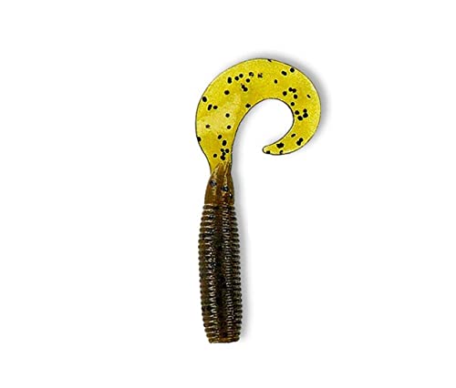 5" Single Tail Grub Soft Plastic Fishing Lures - Green Pumpkin w/ Large Black Flake, 20 Pack